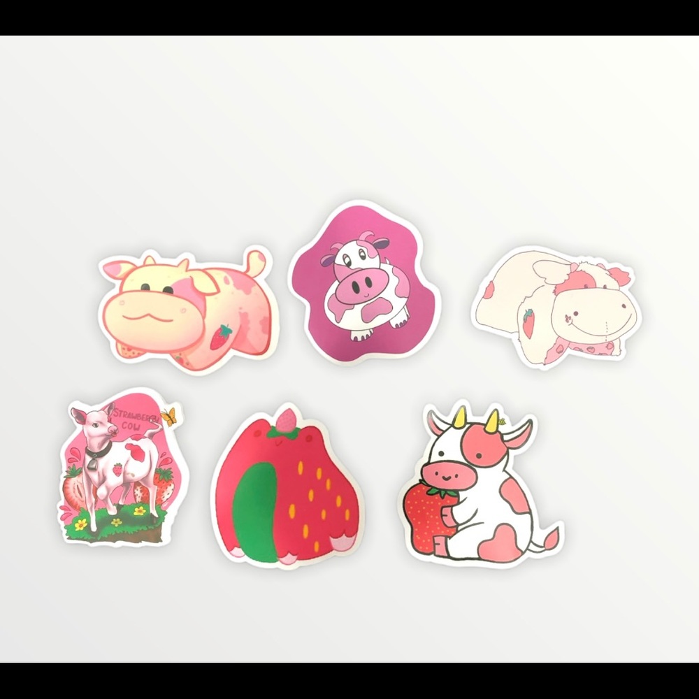 🥰 Pink Strawberry Cow Stickers 6ct